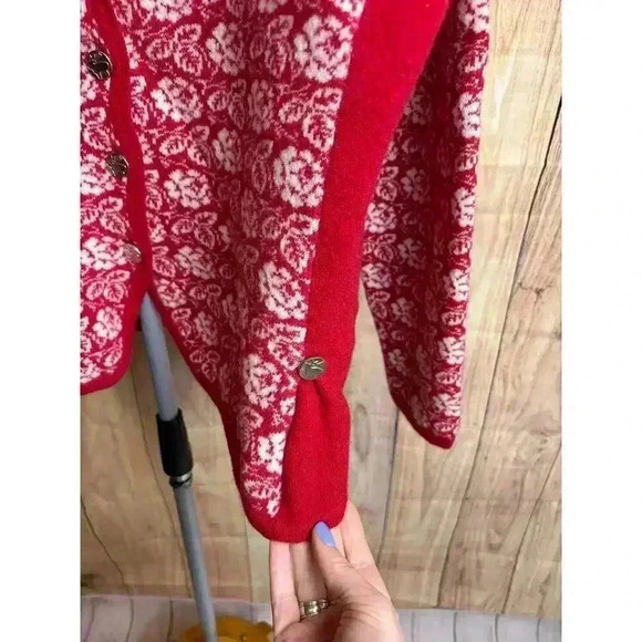 Alpspur Knit Wool Blend Cardigan Sweater Red and White Size M. READ DESC - Picture 3 of 8